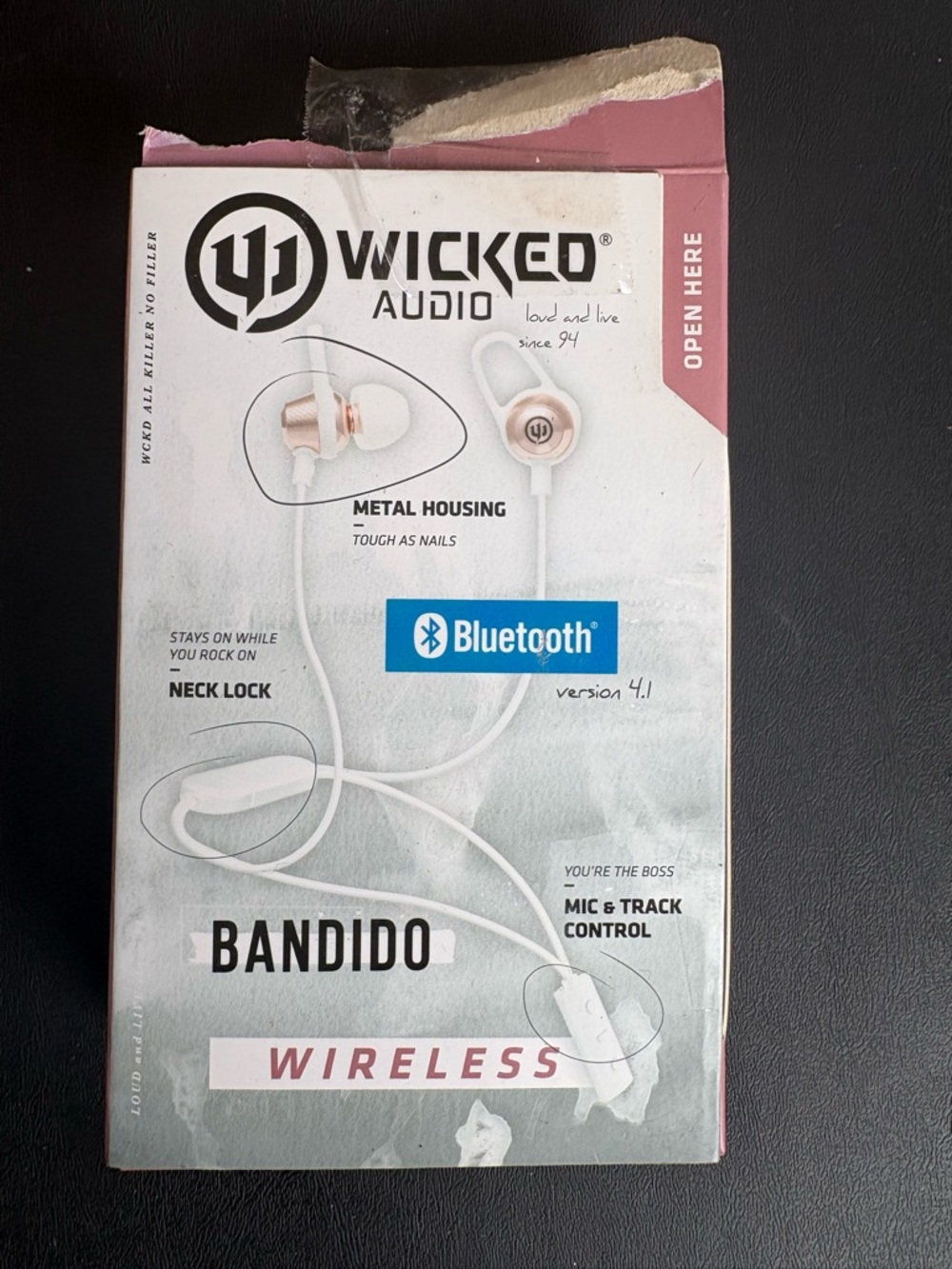 NEW/Opened  never used-Wicked Bandido Wireless Earbuds - Rose Gold & White